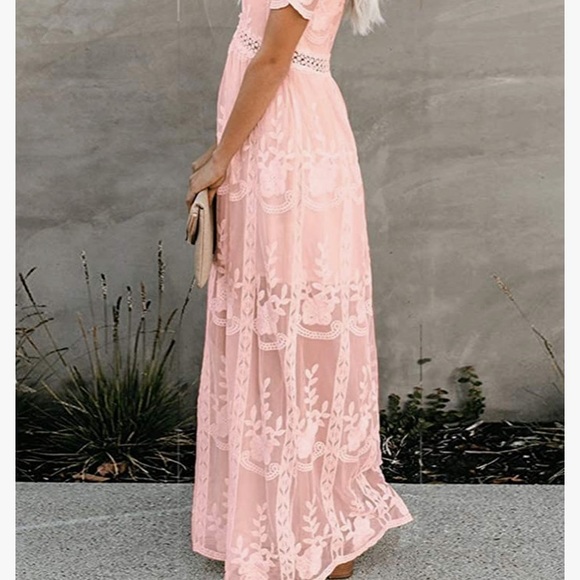 NWOT Embroidery Deep V-Neck Maxi Dress - Picture 2 of 8